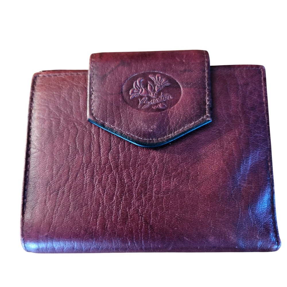 Buxton Heiress Cardex Leather Wallet Burgundy Vintage Kiss Lock Coin Purse Women